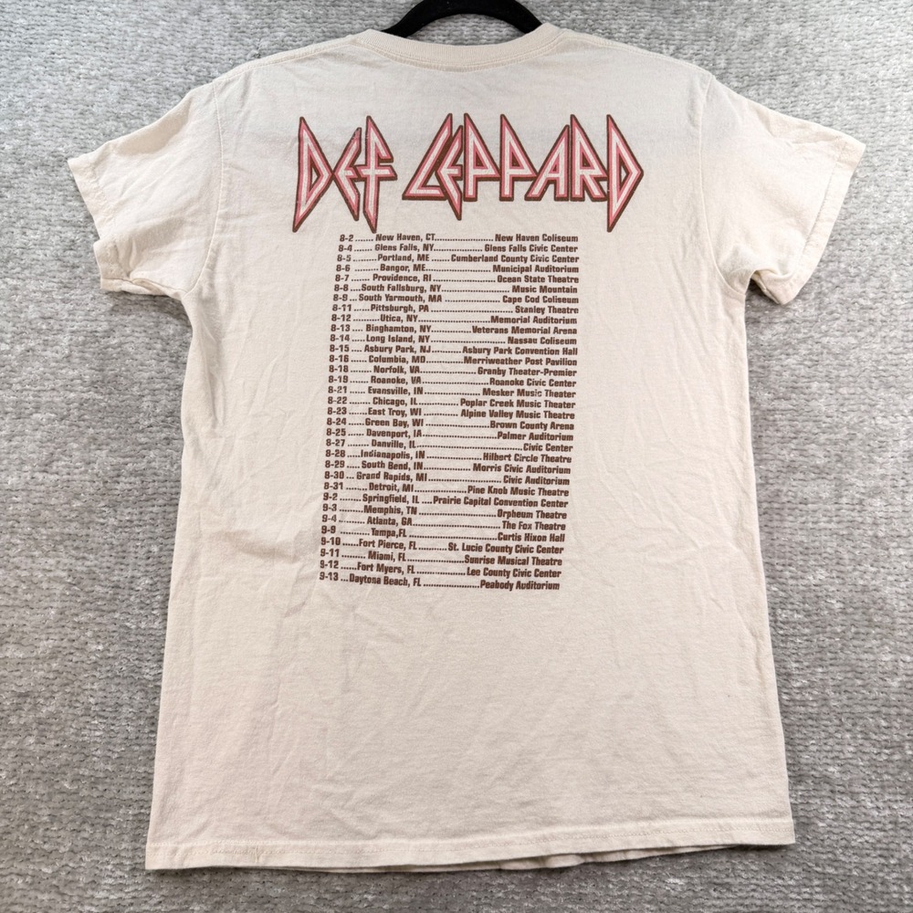 Def Leppard T-Shirt 1981 Tour Graphic 100% Cotton Small Cream Rock Band Tee - Picture 5 of 6